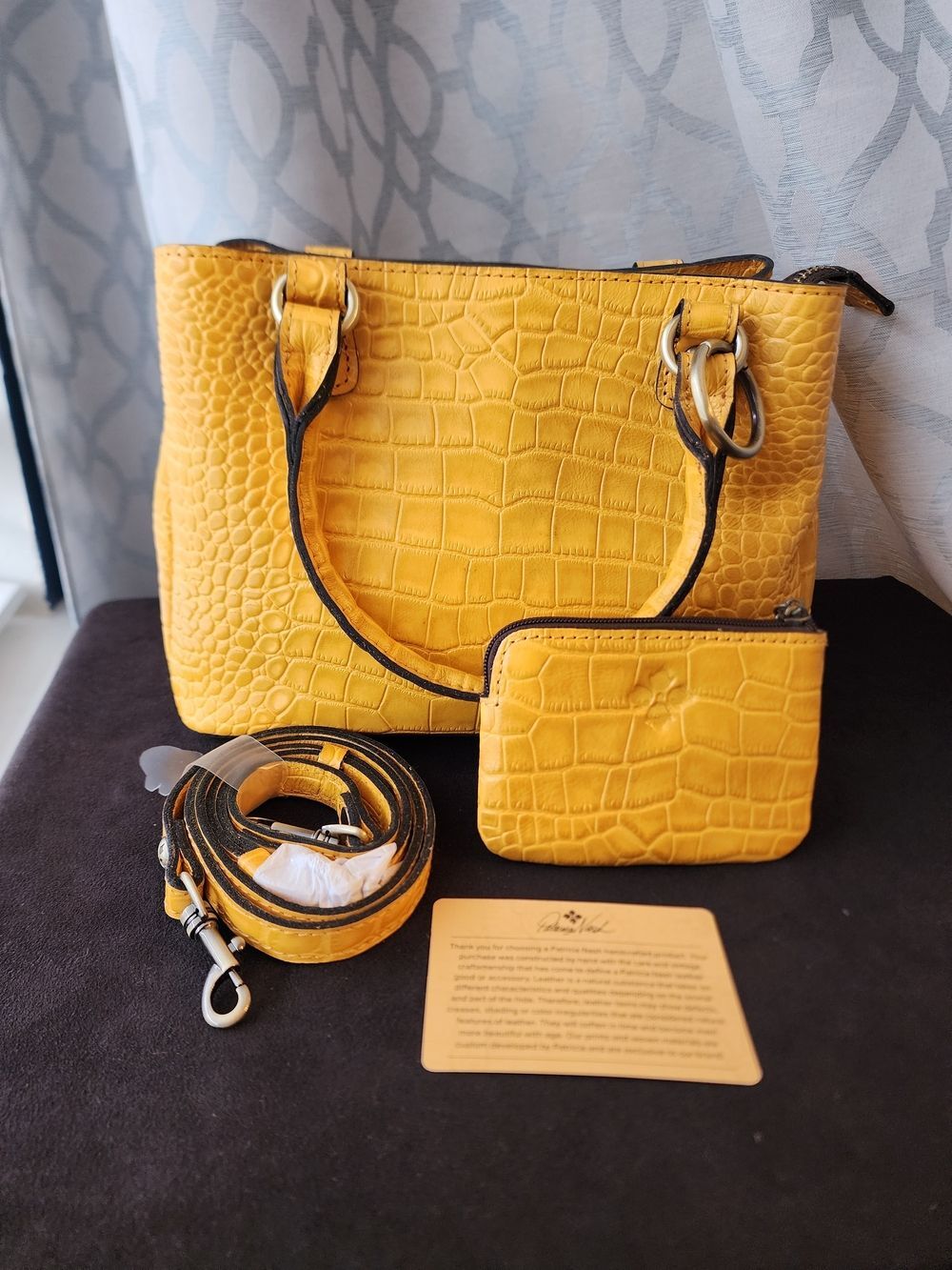 NWOT Patricia Nash Norcia Satchel Set Goldenrod Yellow Croc Leather Bag Purse